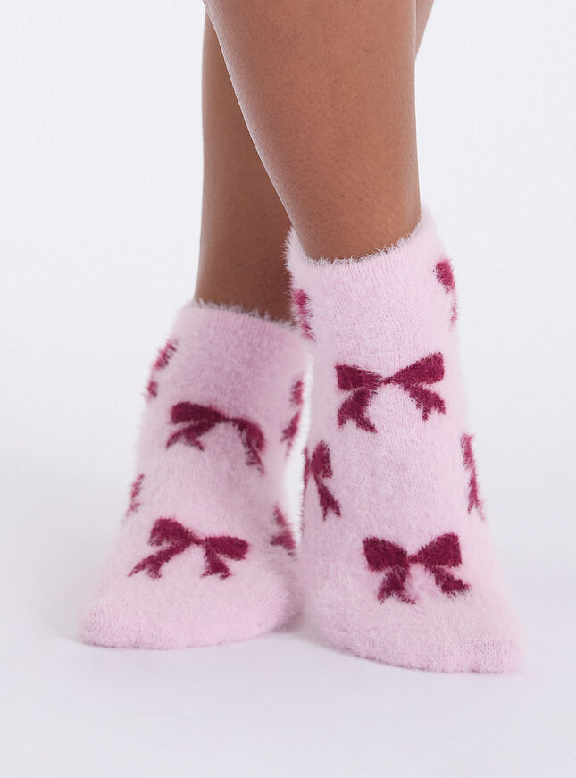 2 pack bow fluffy trainer socks