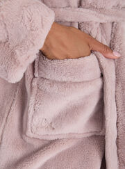 Heart fur trim long dressing gown