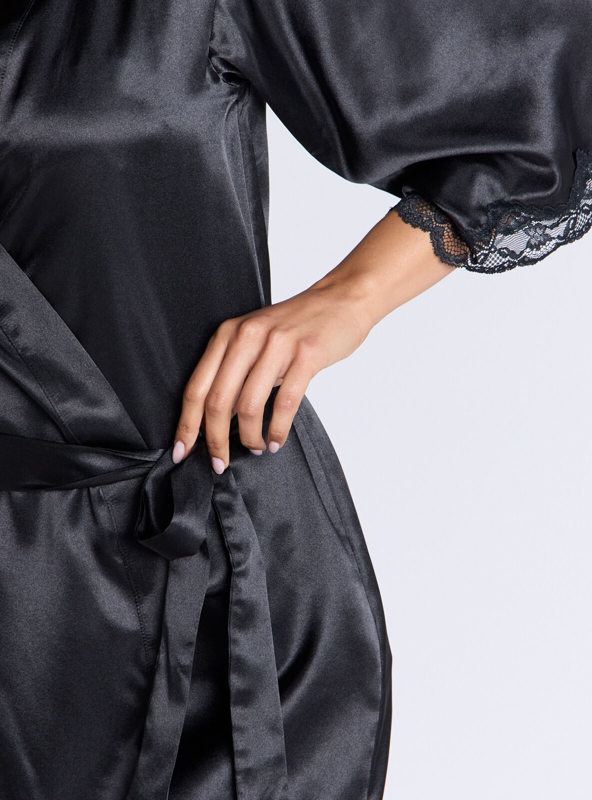 Amelia satin short robe Black Boux Avenue UK