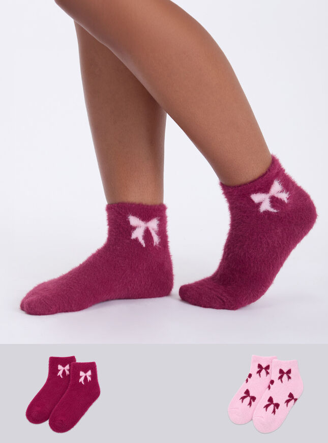 2 pack bow fluffy trainer socks