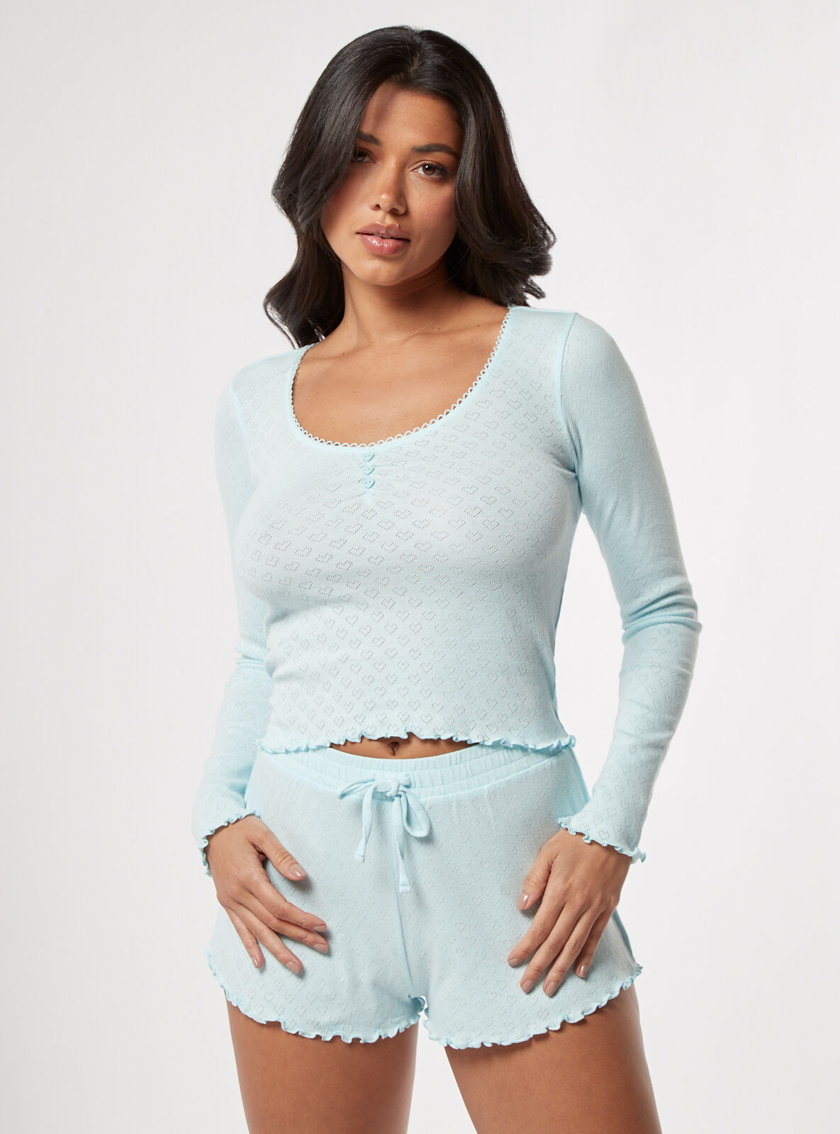 Boux Avenue Heart pointelle cotton short pyjama set - Aqua - 16