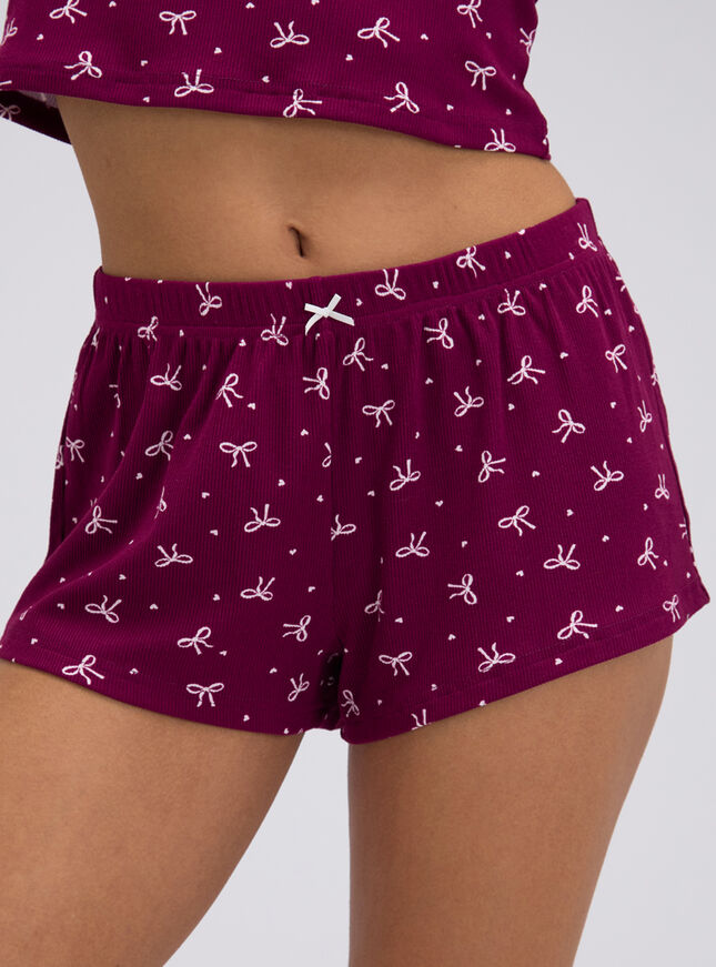 Bow ribbed short pyjama set