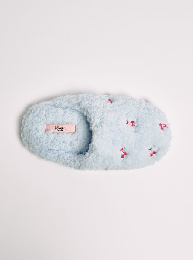 Teddy cherry embroidered mule slippers