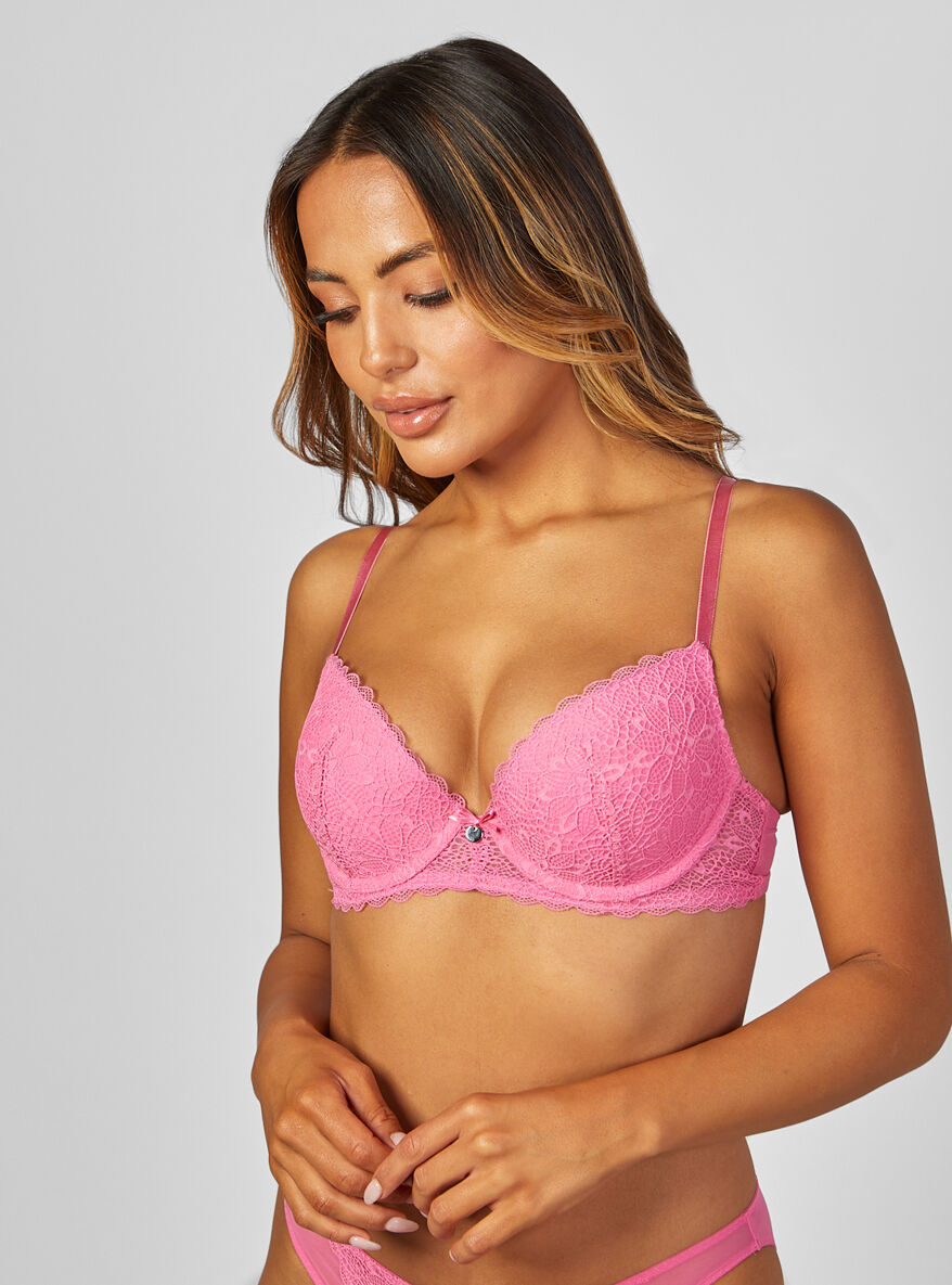 Boux Avenue Piper lace and mesh balconette bra - Pink - 32D