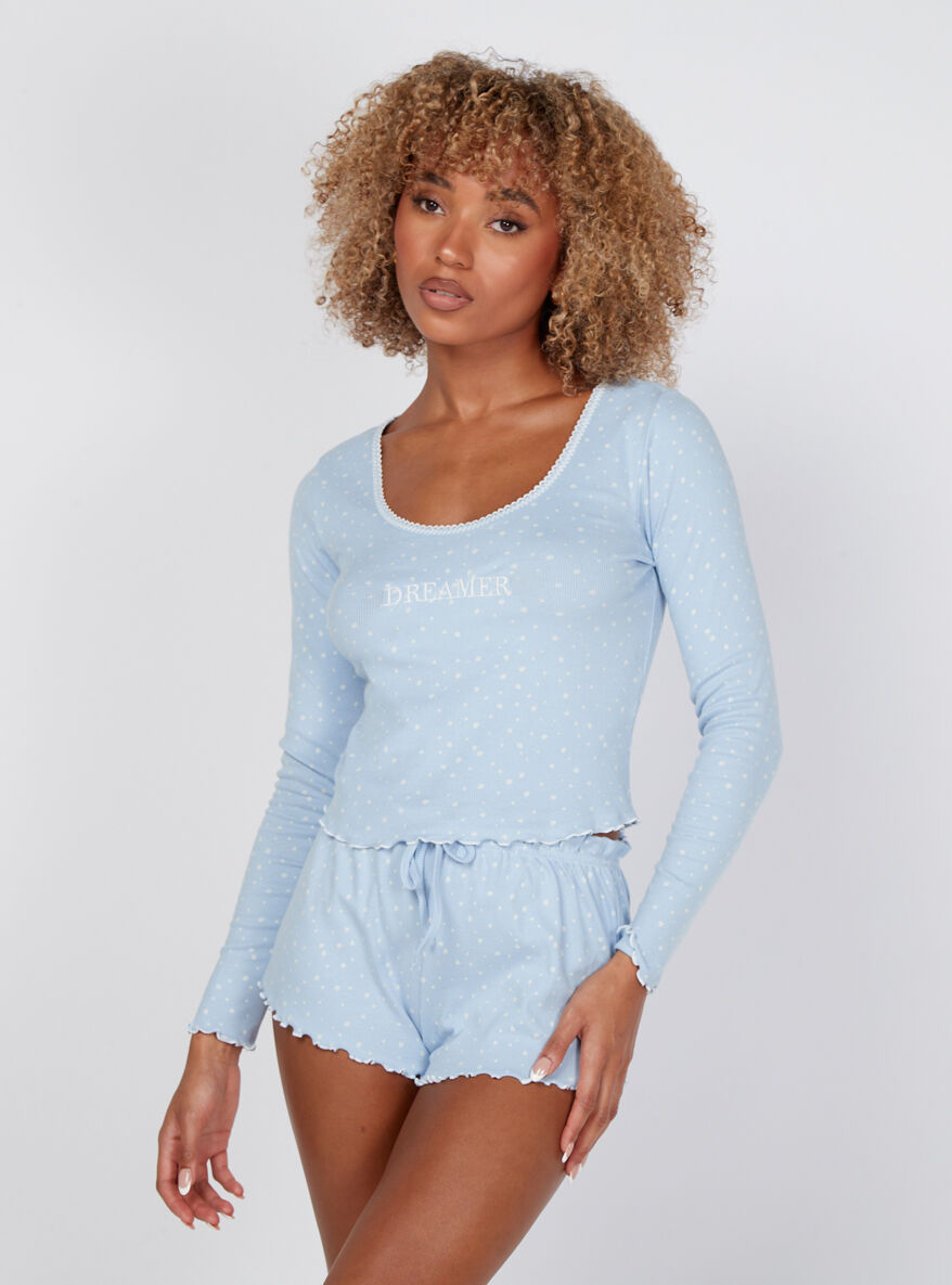 Boux Avenue Dreamer spot cotton top and shorts set - Blue Mix - 06
