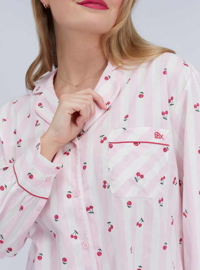 Cherry stripe cotton short pyjamas