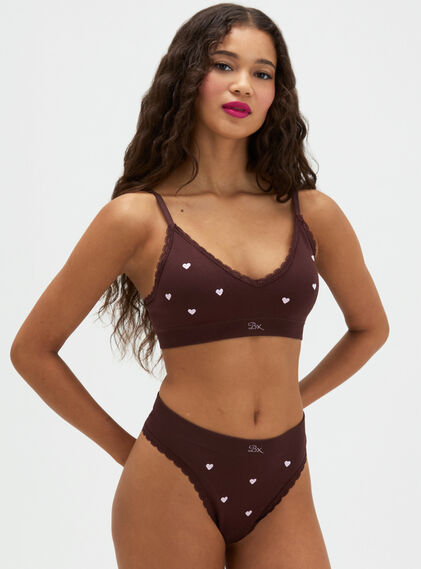 Heart embroidered seamless bralette set