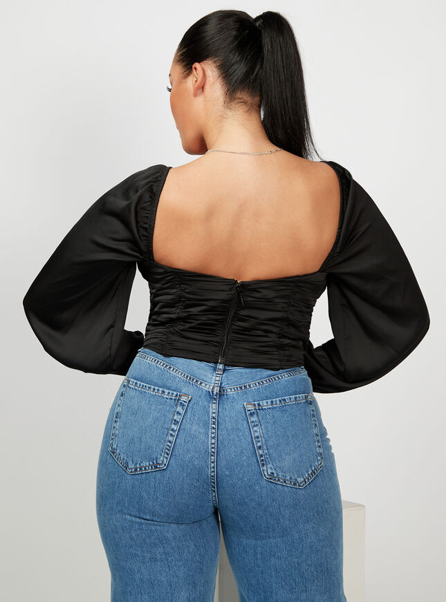 Ruched long-sleeve corset top