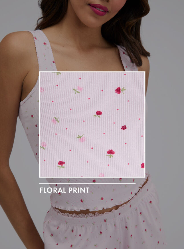Floral ribbed short pyjama set