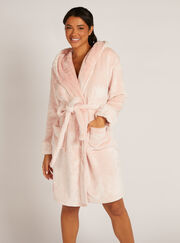 Fluffy heart trim midi dressing gown