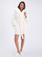 Bow & cherry teddy fleece short dressing gown