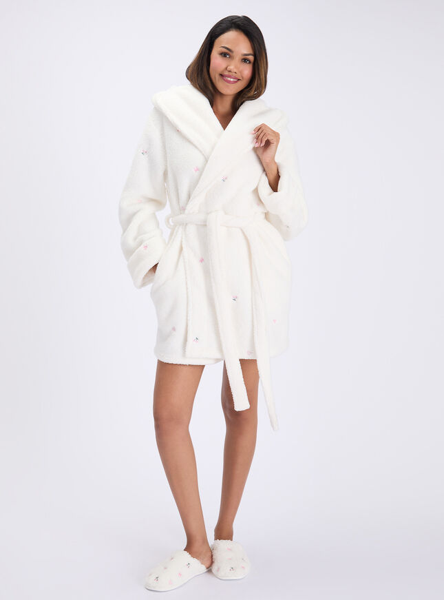 Bow & cherry teddy fleece short dressing gown