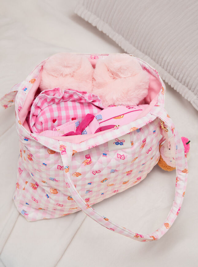 Breakfast print quilted sleepover bag