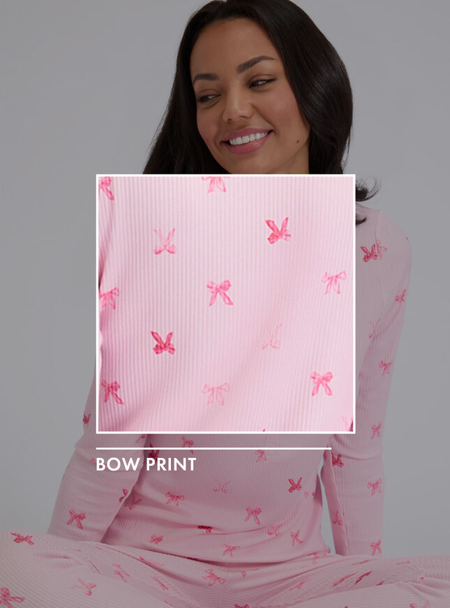 Ribbed bow henley pyjama set