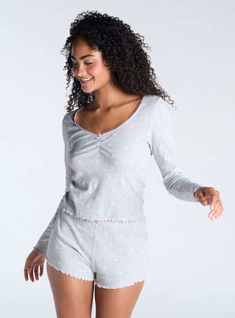 Bow pointelle cotton short pyjama set
