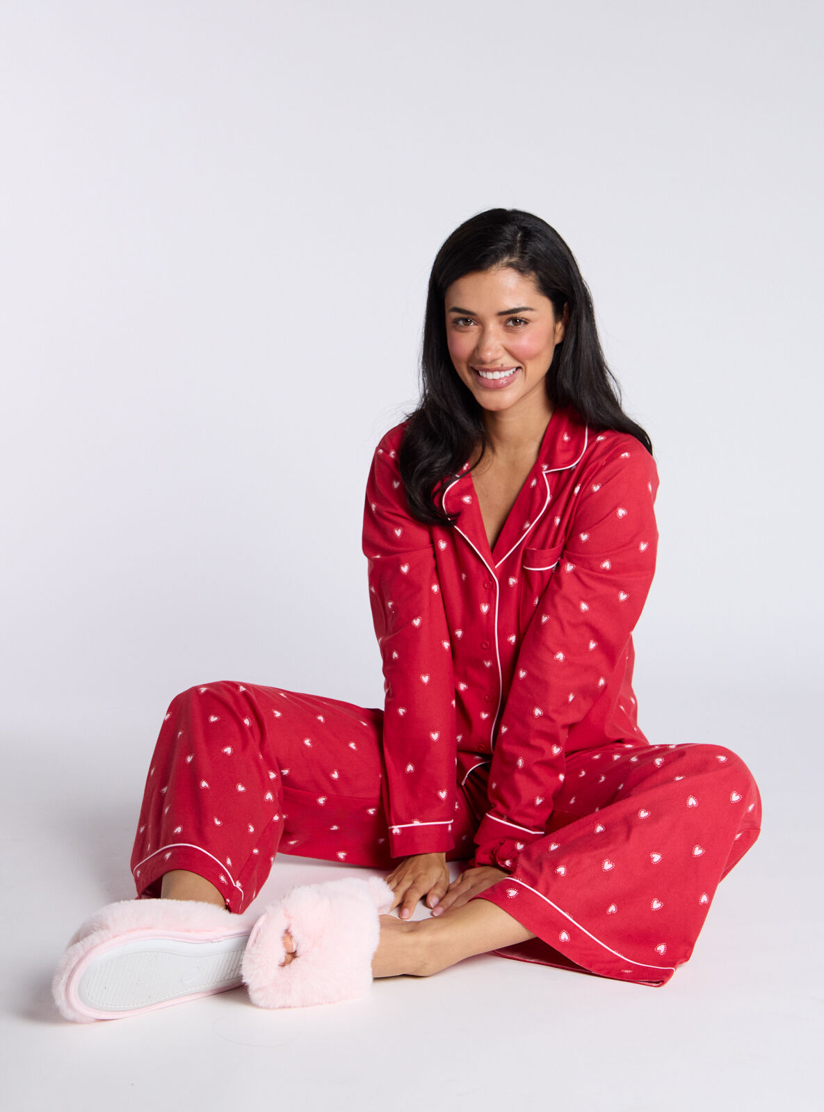 Heart fleece pyjamas in a bag Red Mix Boux Avenue UK
