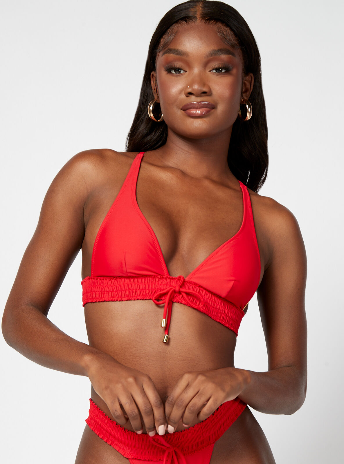 Boux Avenue Haiti ruched triangle bikini top - Red Mix - 18