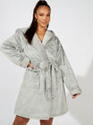 Frosted fur hooded midi dressing gown