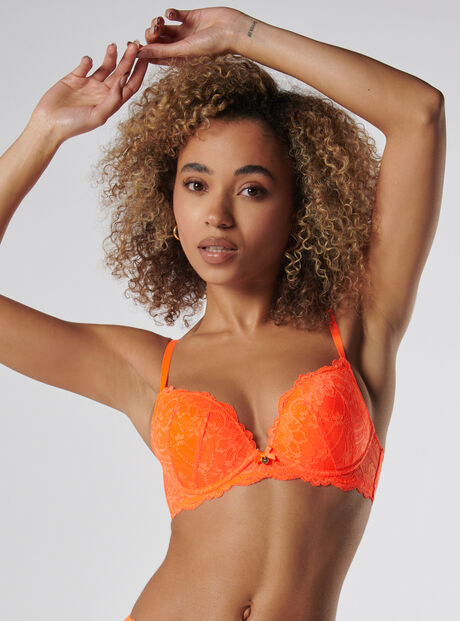 Aliyah plunge push-up bra, Neon Orange