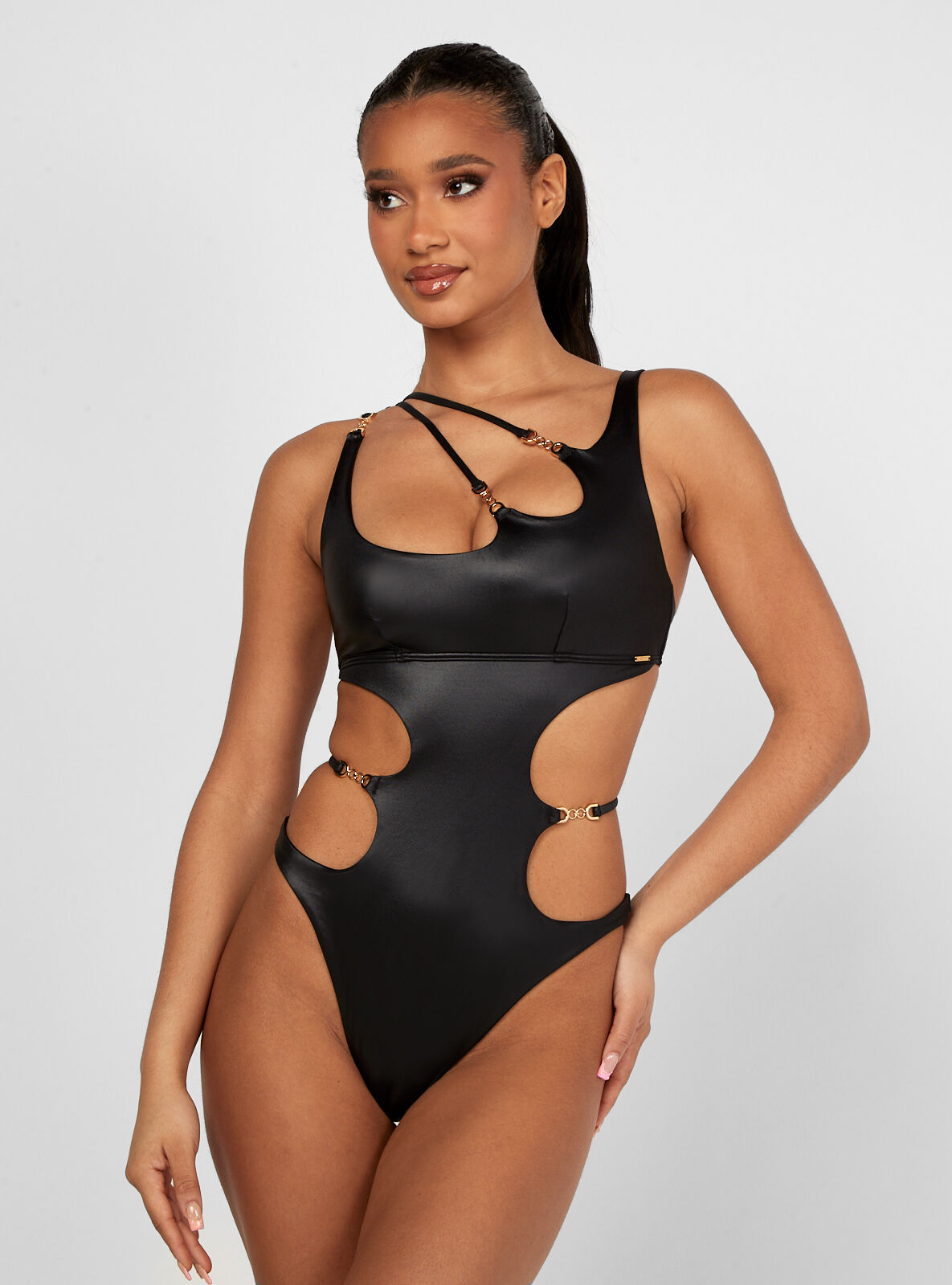 Boux Avenue Menorca chain cut-out swimsuit - Black - 14