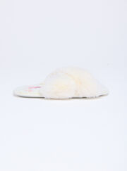 Floral embroidered cross band slider slippers