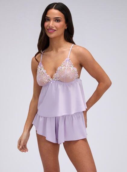Heather satin embroidered short cami set