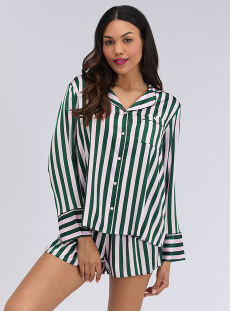 Striped oversized satin short pyjama set
