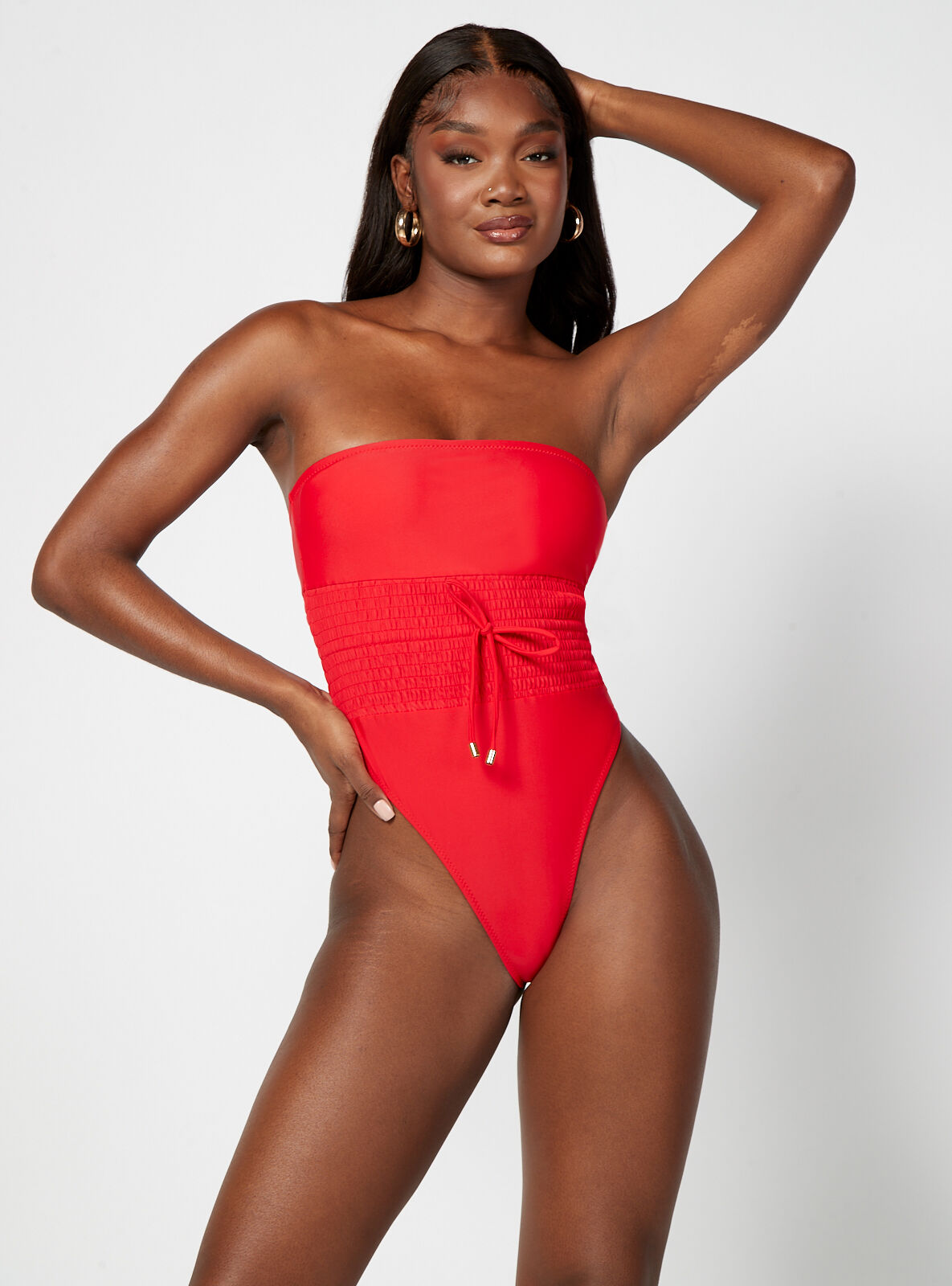 Boux Avenue Haiti ruched strapless swimsuit - Red Mix - 06