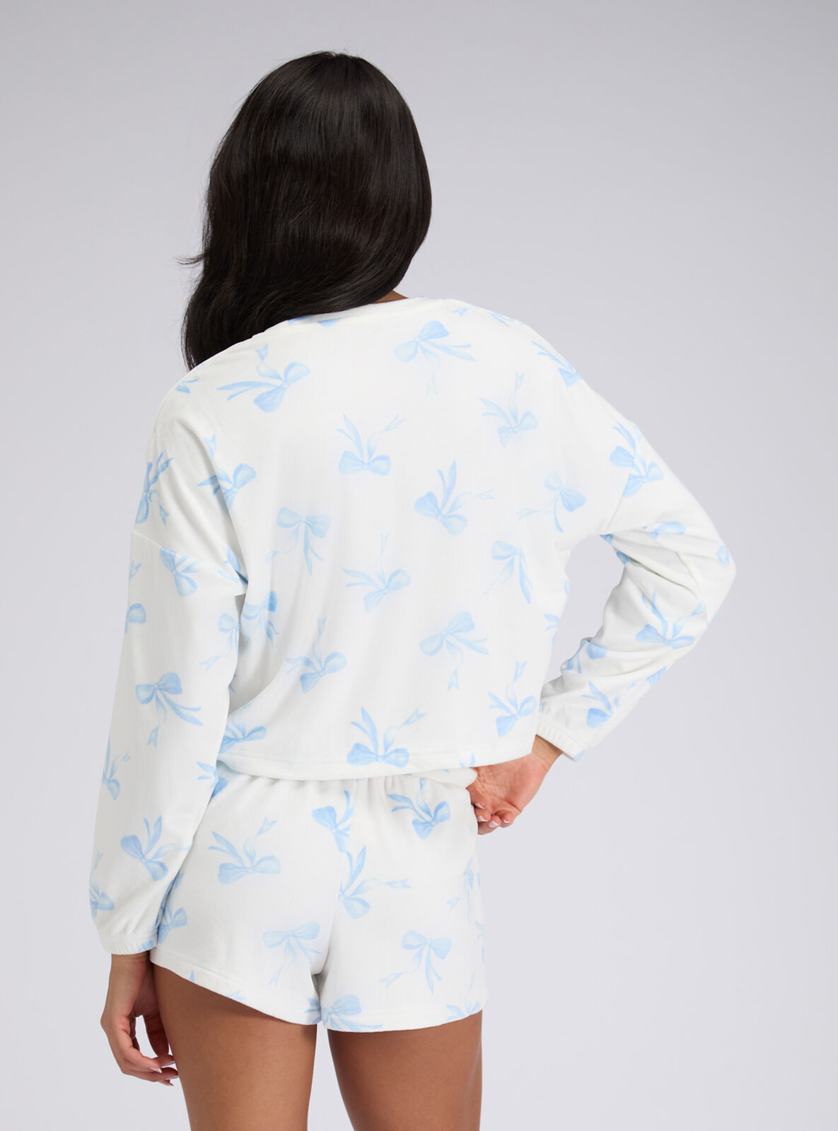 Bow velour short pyjama set