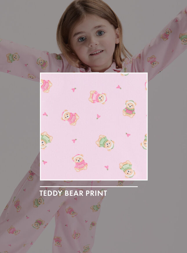 Kids' teddy bear fleece pyjamas in a bag