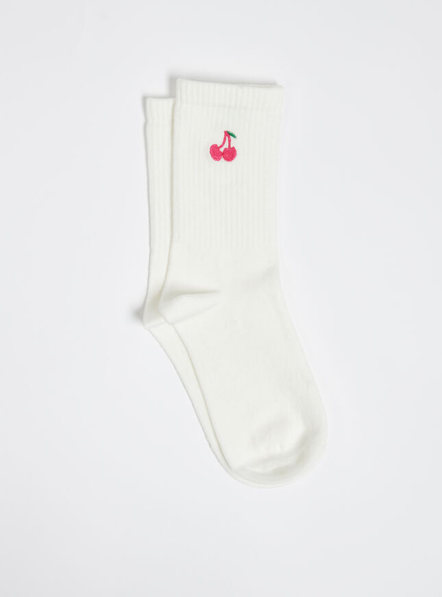 Cherry embroidered cotton ankle socks
