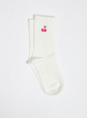 Cherry embroidered cotton ankle socks