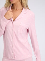 Heart ribbed modal revere pyjama top