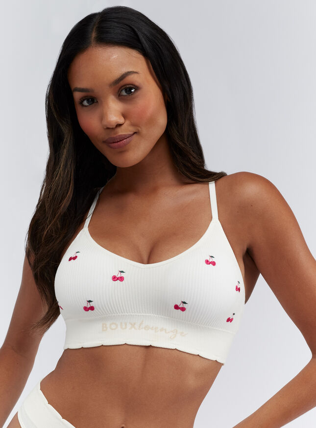 Ribbed seamless cherry embroidered bralette