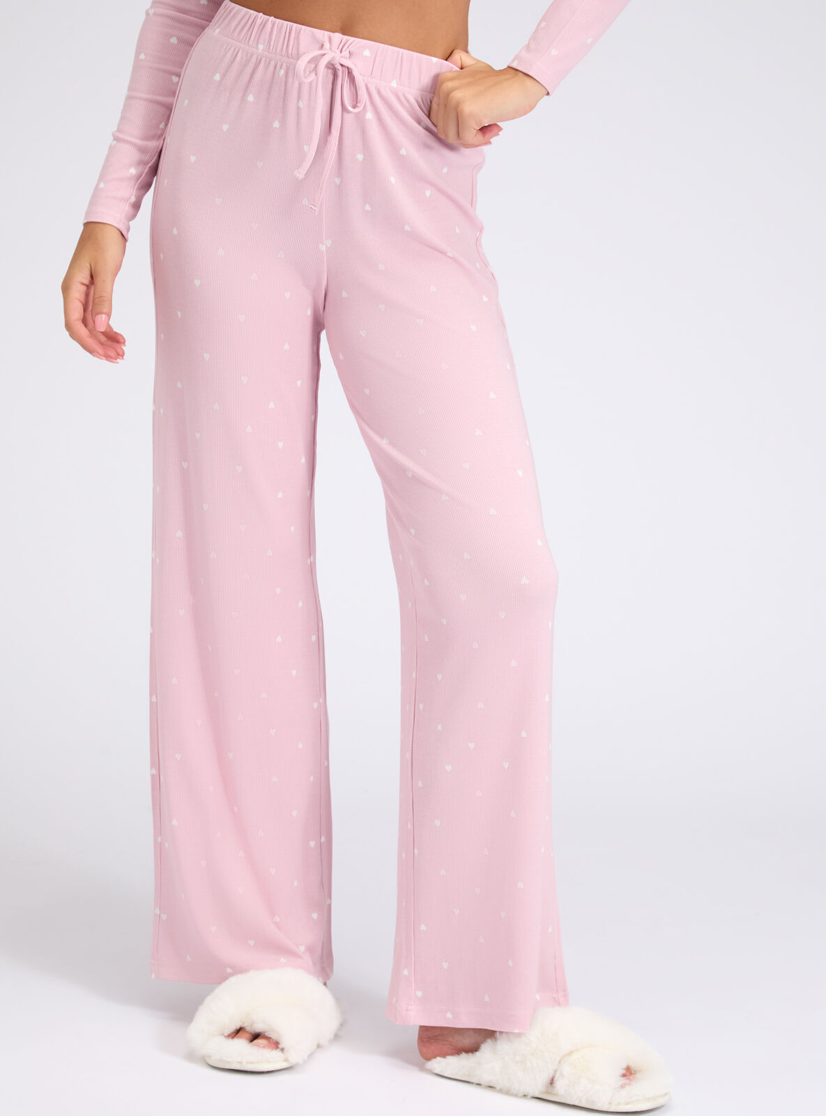 Boux Avenue Heart ribbed modal pyjama trousers - Dusky Pink - 06