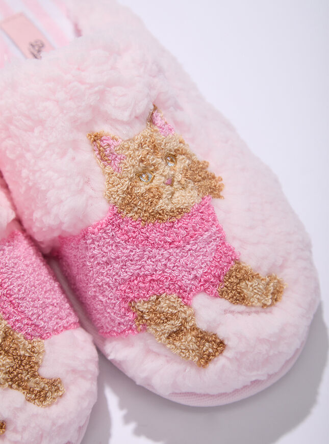 Cat teddy fleece mule slippers