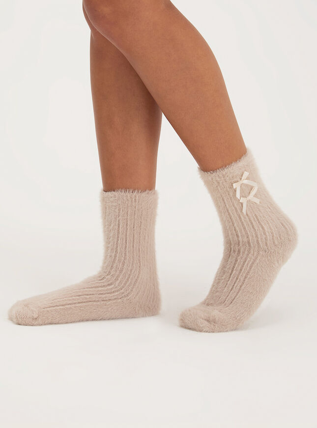 2 pack bow fluffy ribbed socks