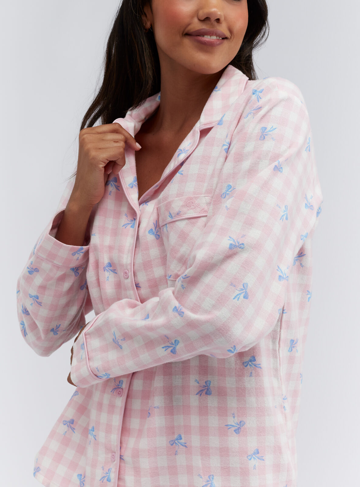 Boux Avenue Bow gingham cotton pyjamas in a bag - Pink Mix - 06