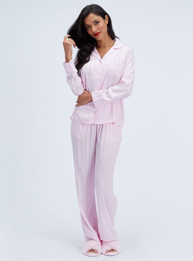 Striped satin long pyjama set