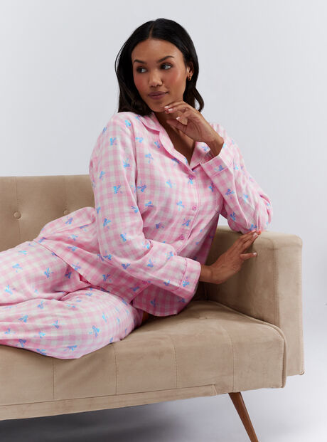 Bow gingham cotton pyjamas in a bag
