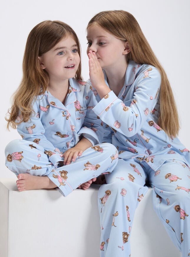 Kids' sausage dog & friends fleece pyjamas in a bag