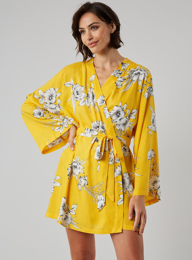 Tropical floral robe Yellow Mix Boux Avenue UK