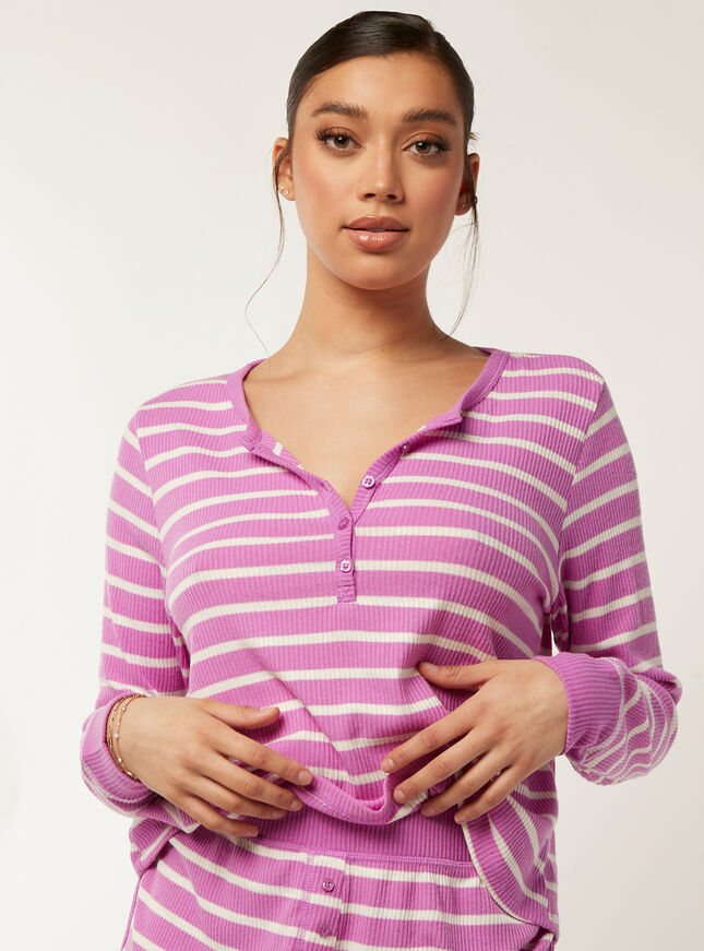 Lilac stripe henley and shorts set