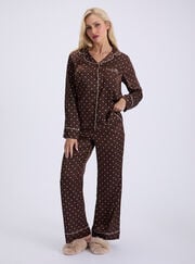 Polka dot satin long pyjama set