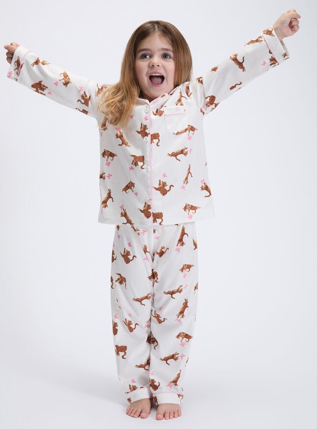 Kids' playful cat fleece pyjamas in a bag