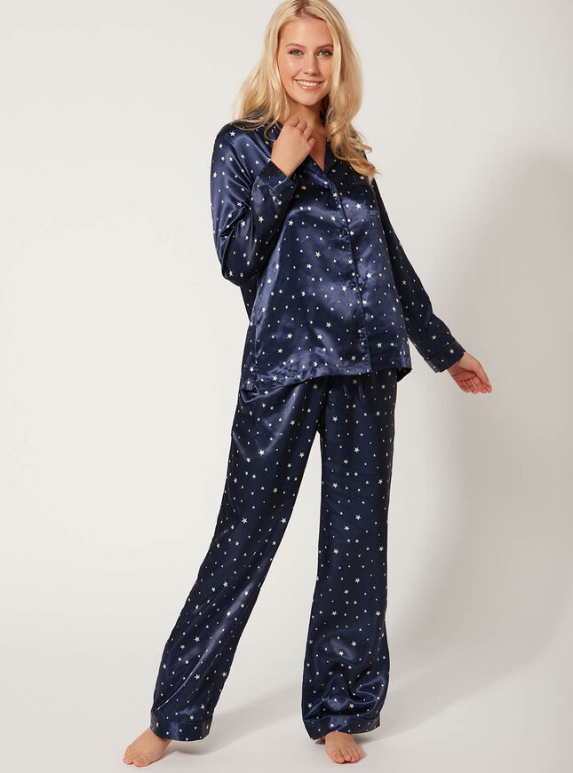 Star Print Long Satin Pyjama Set Boux Avenue 