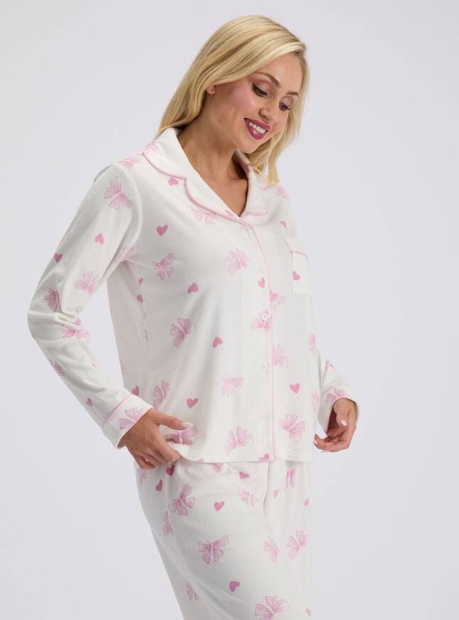 Bow velour long pyjama set
