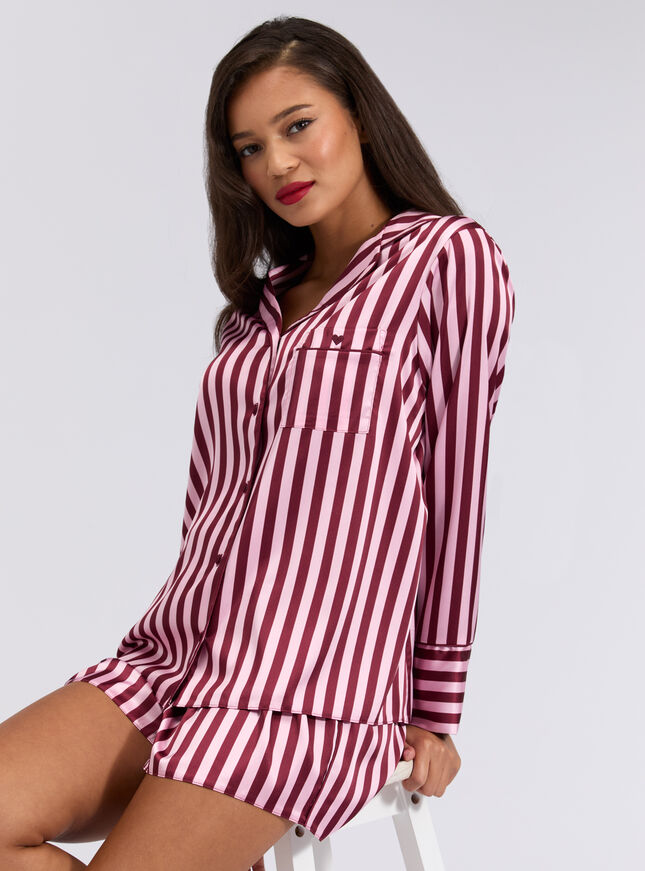 Oversized satin top and shorts pyjama set