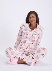 Dogs on chairs fleece pyjamas in a bag