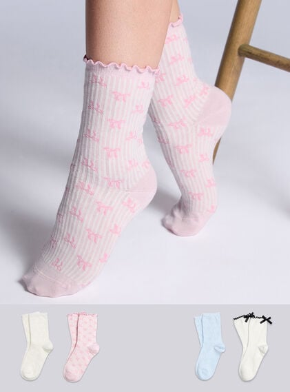 4 pack heart and bow ankle socks